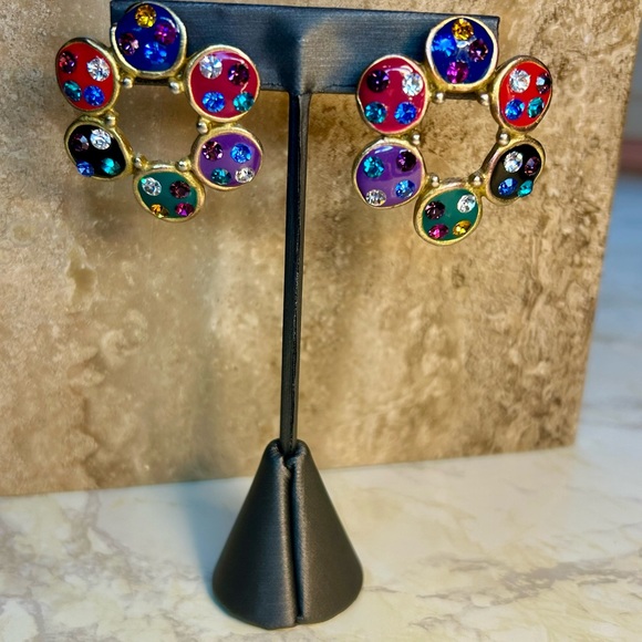 Don Lin Jewelry Vintage Don Lin Round Multicolored Rhinestone